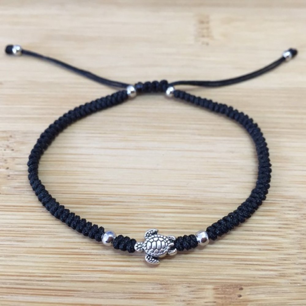 Charming Silver Turtle Lucky Black String Bracelet